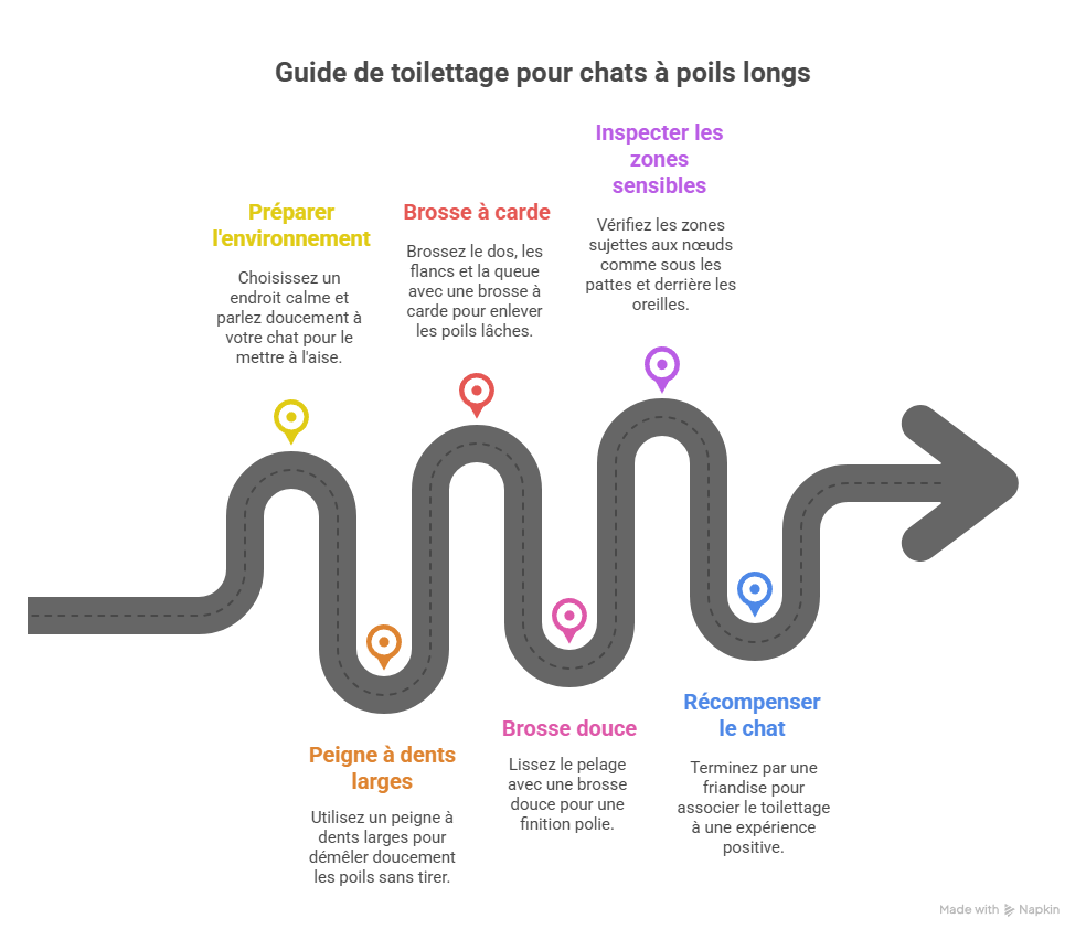 étapes pour brosser un chat à poils longs